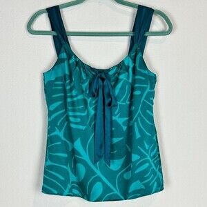 Ann Taylor Green Silk Palm Tie Front Cami 0
